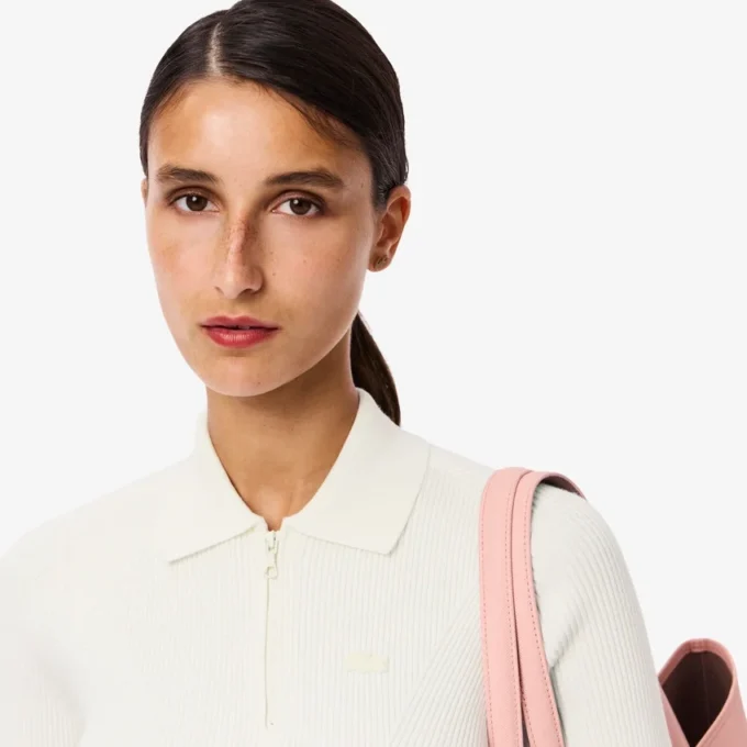 3D-geripptes Strick-Poloshirt für Damen