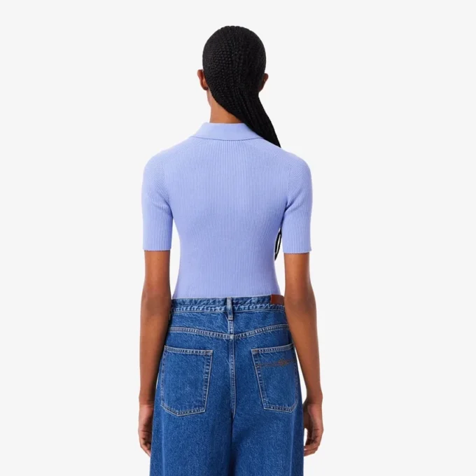 3D-geripptes Strick-Poloshirt für Damen