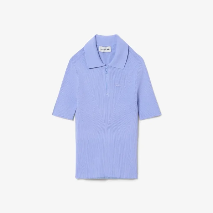 3D-geripptes Strick-Poloshirt für Damen