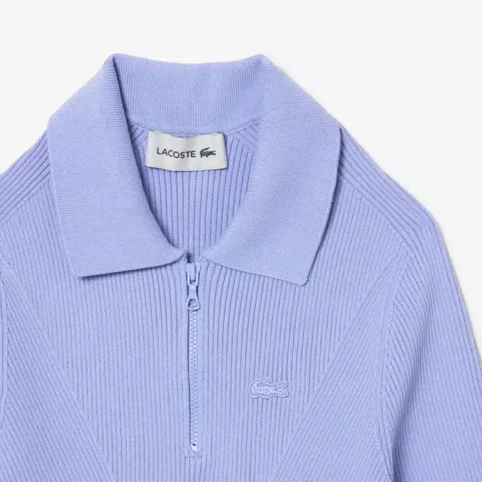 3D-geripptes Strick-Poloshirt für Damen