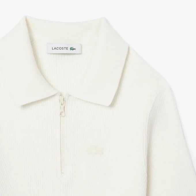 3D-geripptes Strick-Poloshirt für Damen