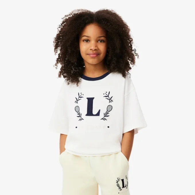 Baumwoll-T-Shirt mit Kontrast-Emblem