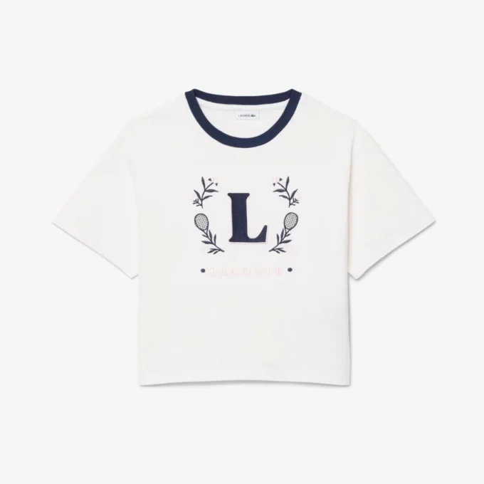 Baumwoll-T-Shirt mit Kontrast-Emblem