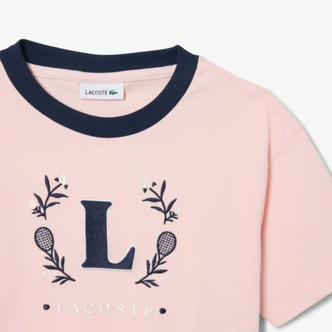 Baumwoll-T-Shirt mit kontrastierendem Emblem