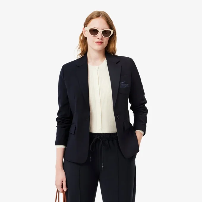 Damen-Blazer aus Wolle mit gesticktem Logo und schmaler Passform