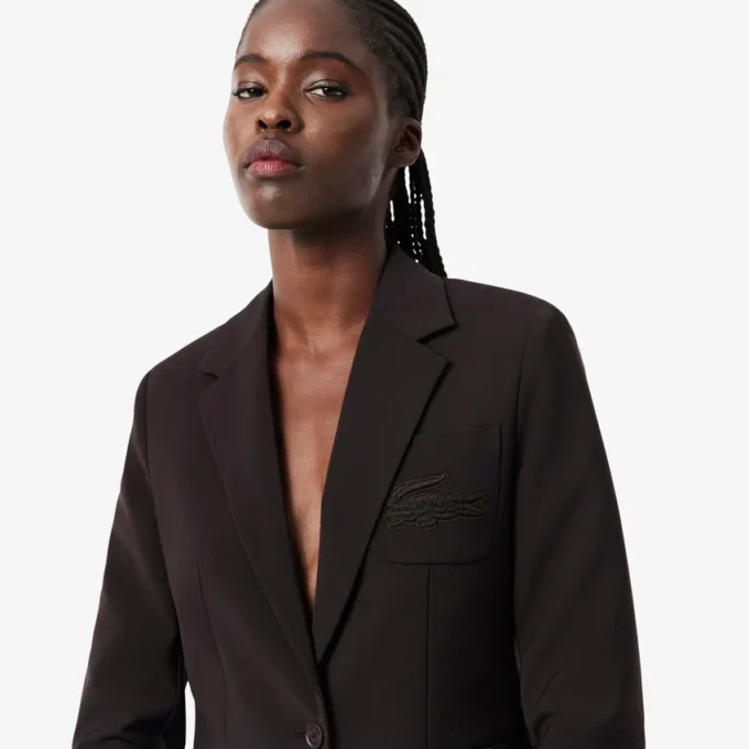 Damen-Blazer aus Wolle mit gesticktem Logo und schmaler Passform