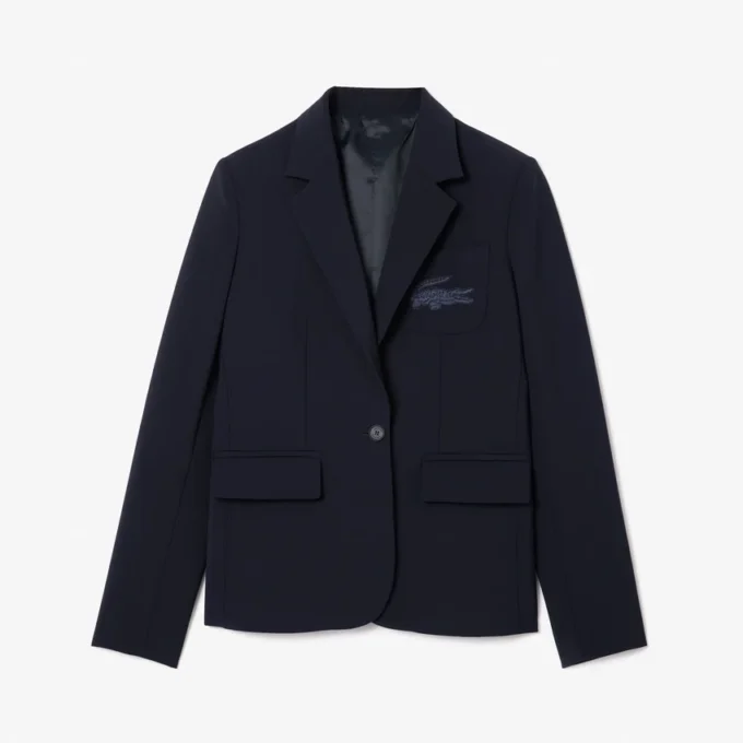 Damen-Blazer aus Wolle mit gesticktem Logo und schmaler Passform