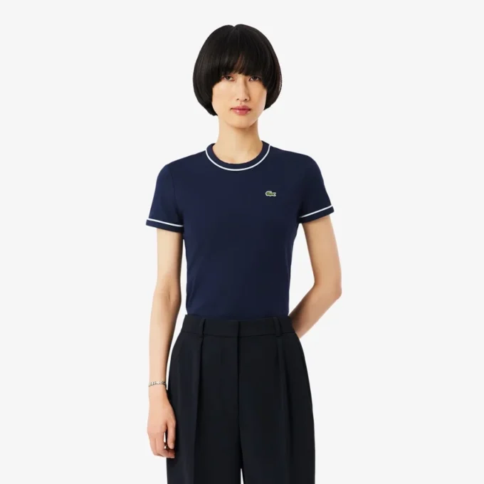 Damen-Jersey-T-Shirt mit Kontrastbesatz