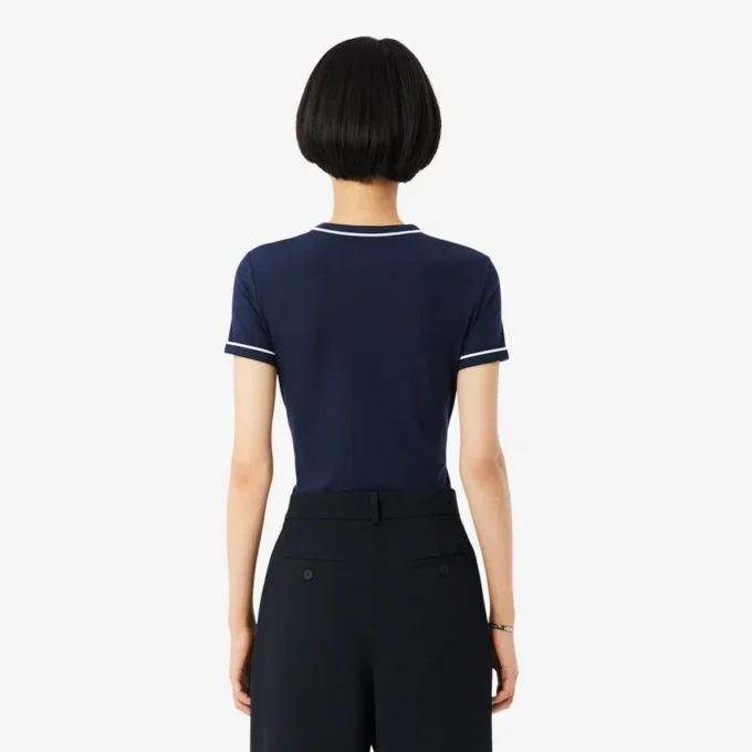 Damen-Jersey-T-Shirt mit Kontrastbesatz