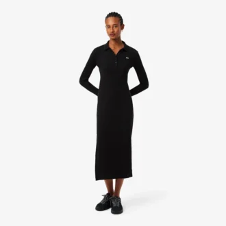 Damen-Kleid aus gerippter Baumwolle mit Polo-Kragen in Slim-Fit-Passform