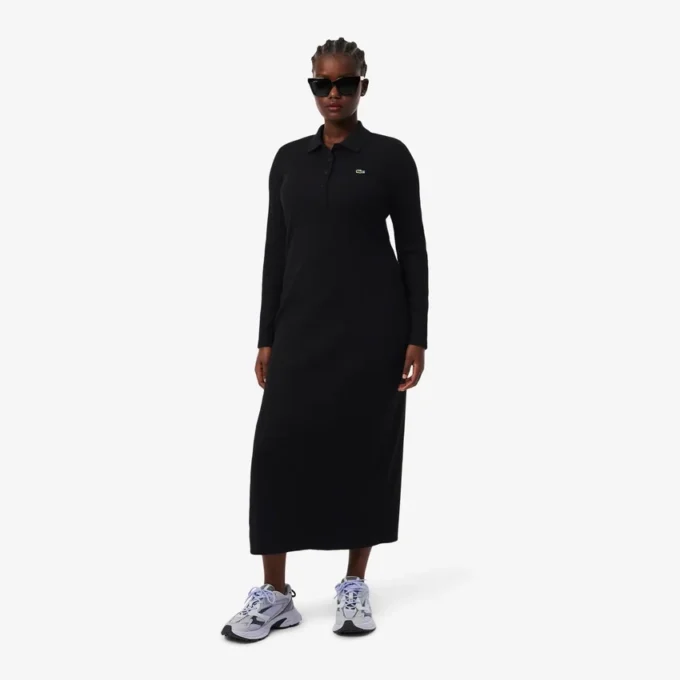 Damen-Kleid aus gerippter Baumwolle mit Polo-Kragen in Slim-Fit-Passform