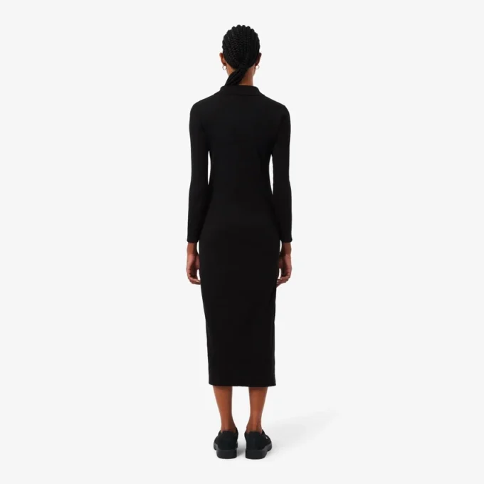 Damen-Kleid aus gerippter Baumwolle mit Polo-Kragen in Slim-Fit-Passform