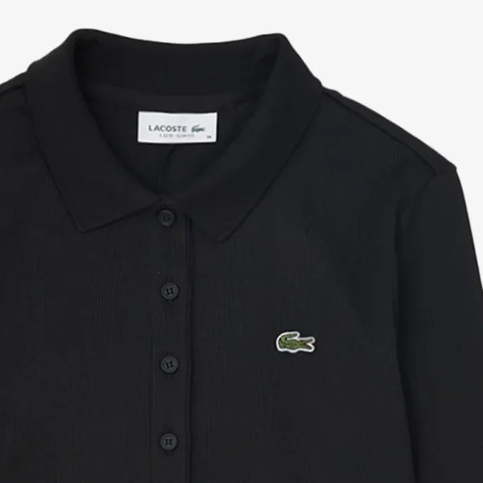 Damen-Kleid aus gerippter Baumwolle mit Polo-Kragen in Slim-Fit-Passform