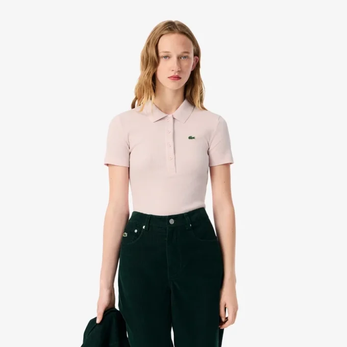Damen-Poloshirt L.12.D Slim Fit aus gerippter Baumwolle