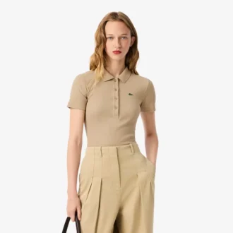 Damen-Poloshirt L.12.D Slim Fit aus gerippter Baumwolle