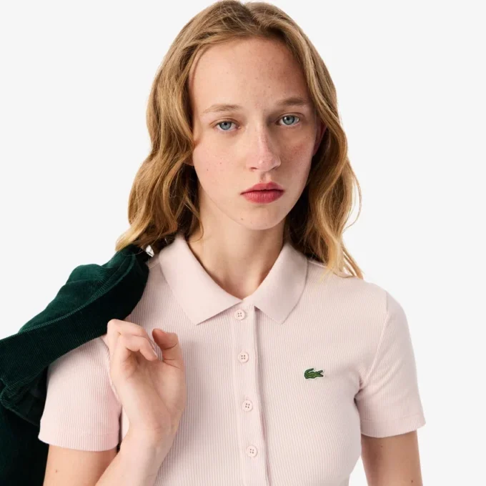 Damen-Poloshirt L.12.D Slim Fit aus gerippter Baumwolle
