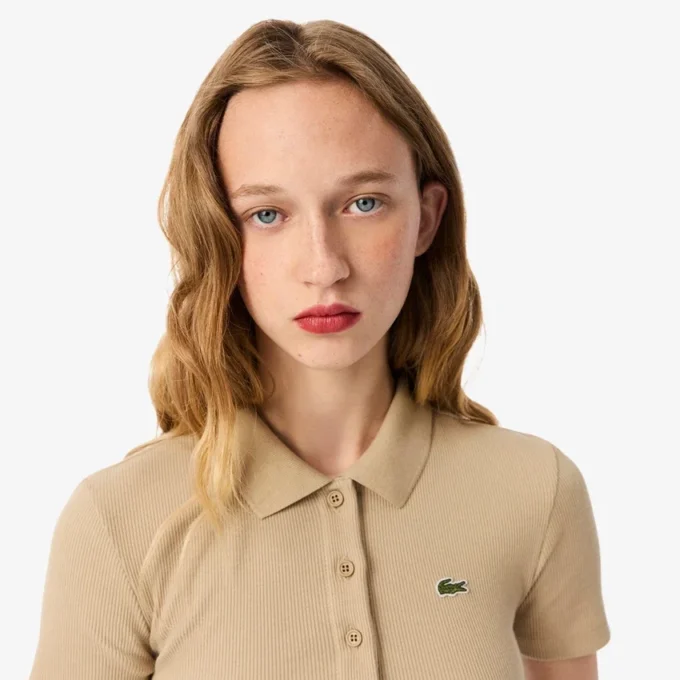 Damen-Poloshirt L.12.D Slim Fit aus gerippter Baumwolle