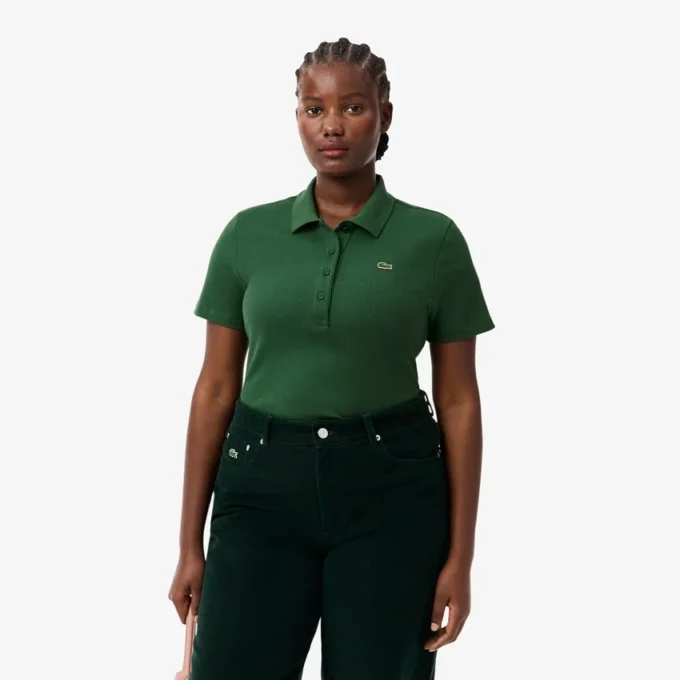 Damen-Poloshirt L.12.D Slim Fit aus gerippter Baumwolle