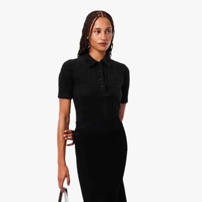 Damen-Poloshirt mit schmaler Passform aus flauschigem Rippstrick