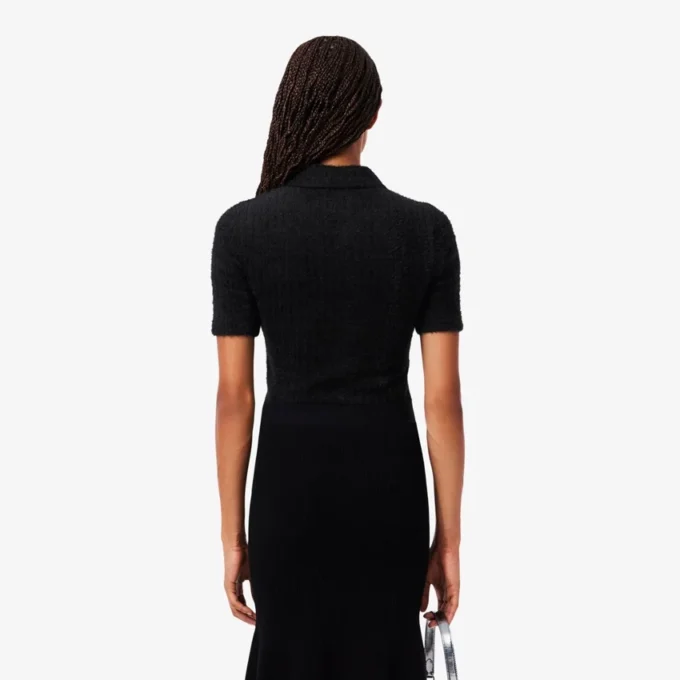 Damen-Poloshirt mit schmaler Passform aus flauschigem Rippstrick