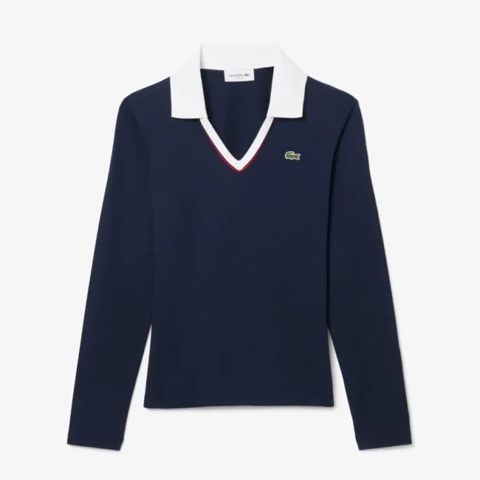 Damen-Poloshirt mit Slim-Fit-Passform und Zierdetails, langärmelig