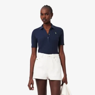 Damen-Poloshirt „Slim Fit Pointelle“ mit L.12.D-Logo