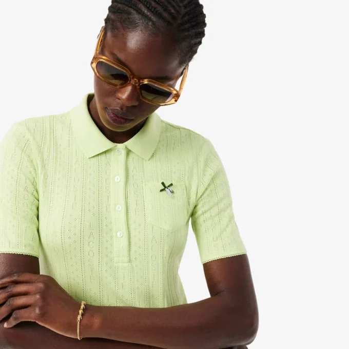 Damen-Poloshirt „Slim Fit Pointelle“ mit L.12.D-Logo