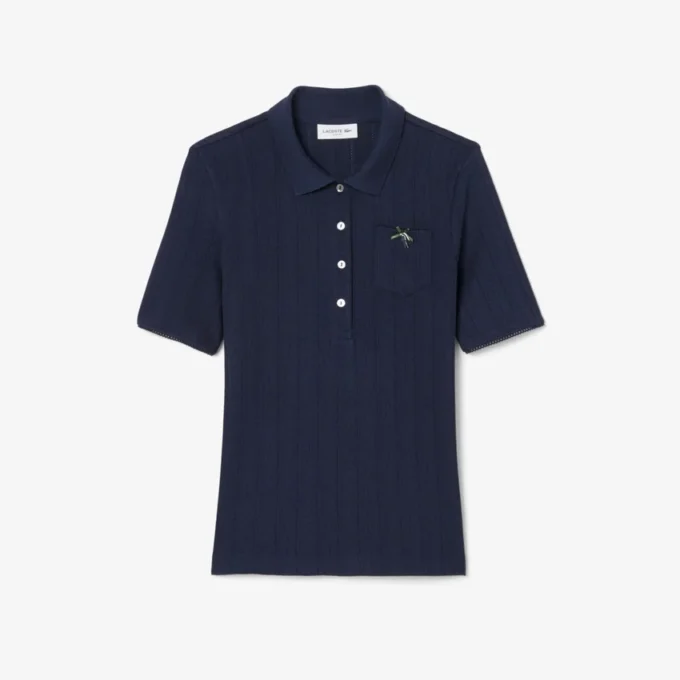 Damen-Poloshirt „Slim Fit Pointelle“ mit L.12.D-Logo