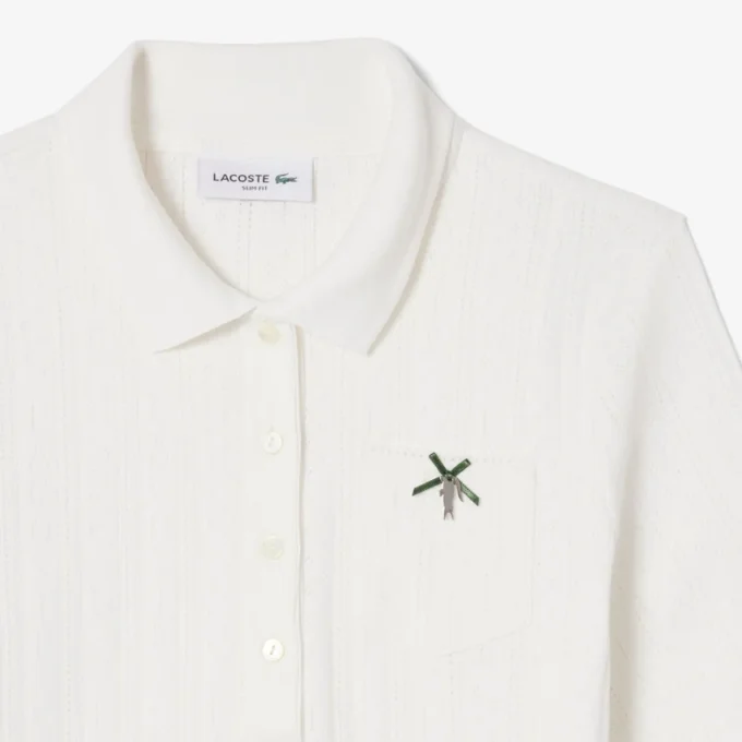Damen-Poloshirt „Slim Fit Pointelle“ mit L.12.D-Logo