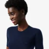 Damen-Pullover aus Merinowolle mit geripptem Strick und kurzen Ärmeln