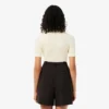 Damen-Pullover aus Merinowolle mit geripptem Strick und kurzen Ärmeln