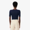 Damen-Pullover aus Merinowolle mit geripptem Strick und kurzen Ärmeln