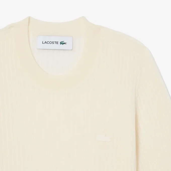 Damen-Pullover aus Merinowolle mit geripptem Strick und kurzen Ärmeln