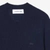 Damen-Pullover aus Merinowolle mit geripptem Strick und kurzen Ärmeln