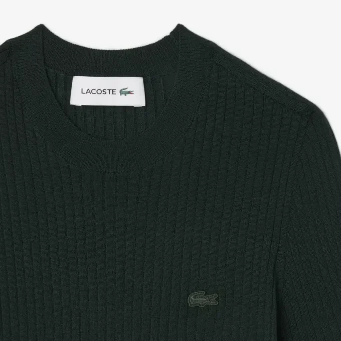 Damen-Pullover aus Merinowolle mit geripptem Strick und kurzen Ärmeln