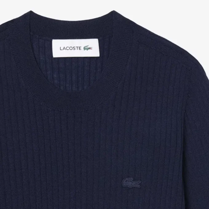 Damen-Pullover aus Merinowolle mit geripptem Strick und kurzen Ärmeln