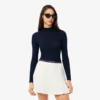 Damen-Pullover aus Merinowolle mit hohem Kragen und Rippstrick