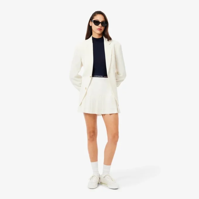 Damen-Pullover aus Merinowolle mit hohem Kragen und Rippstrick
