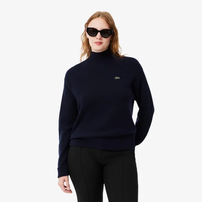 Damen-Pullover aus Wolle mit hohem Kragen und lockerer Passform