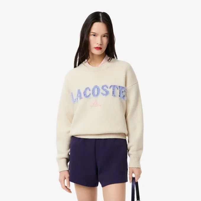 Damen-Pullover aus Wolle mit Intarsien-Logo
