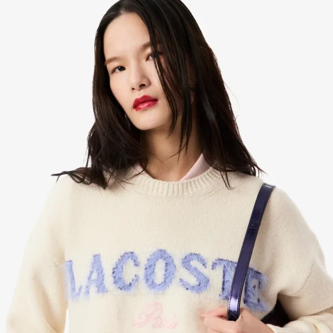 Damen-Pullover aus Wolle mit Intarsien-Logo