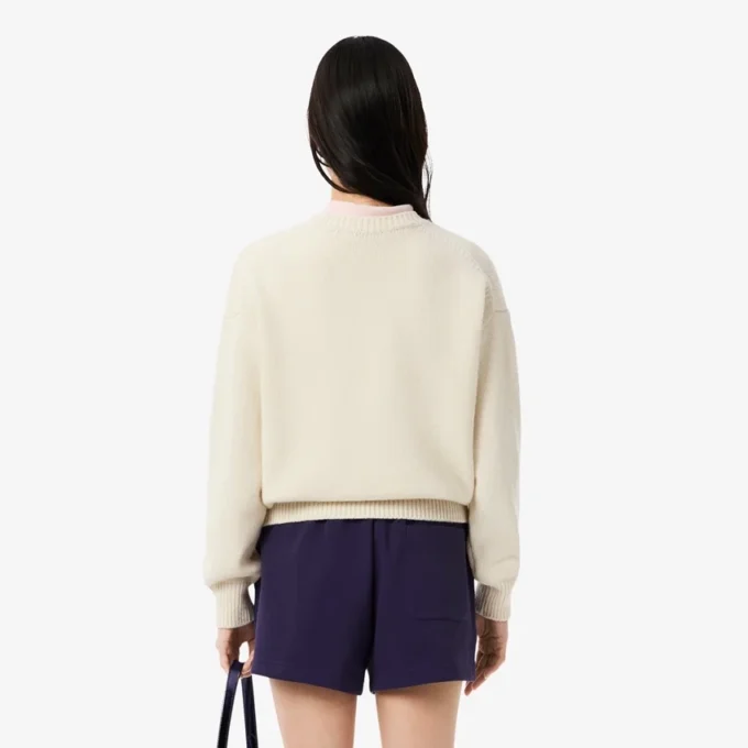 Damen-Pullover aus Wolle mit Intarsien-Logo