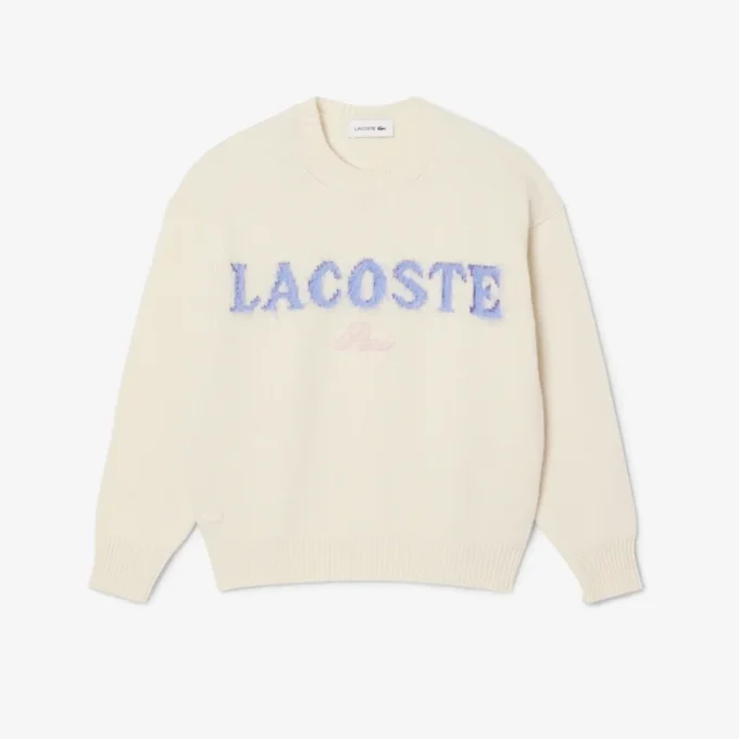 Damen-Pullover aus Wolle mit Intarsien-Logo