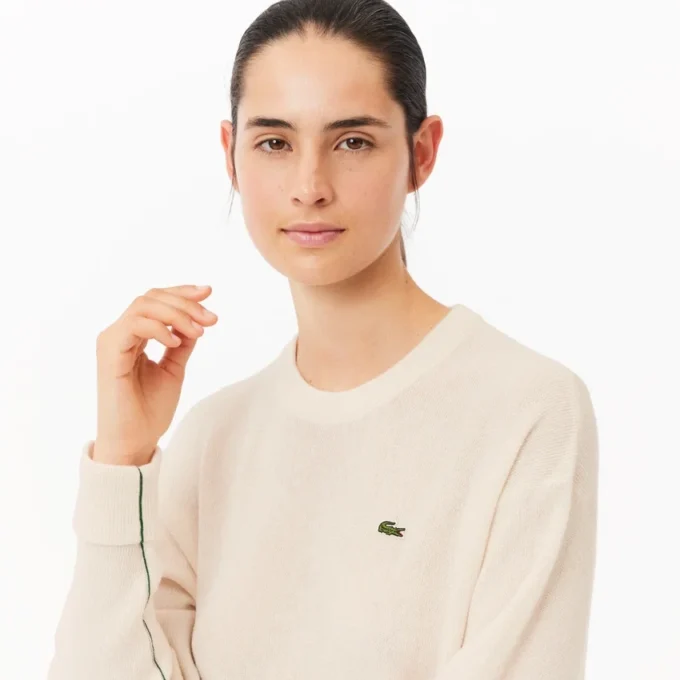 Damen-Pullover aus Wolle mit Moosmaschenmuster in Relaxed Fit