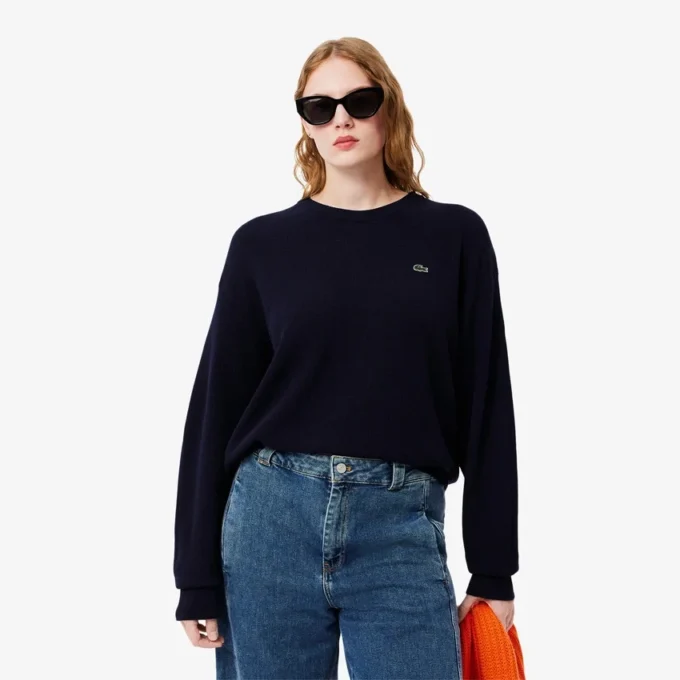 Damen-Pullover aus Wolle mit Moosmuster in lockerer Passform