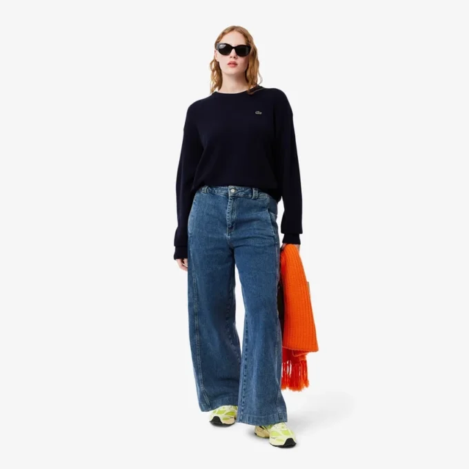 Damen-Pullover aus Wolle mit Moosmuster in lockerer Passform