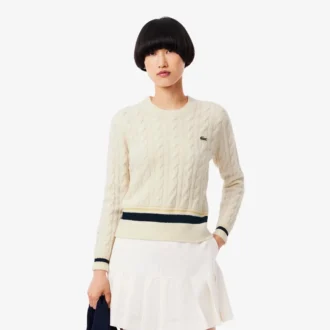 Damen-Pullover aus Wolle mit Zopfmuster