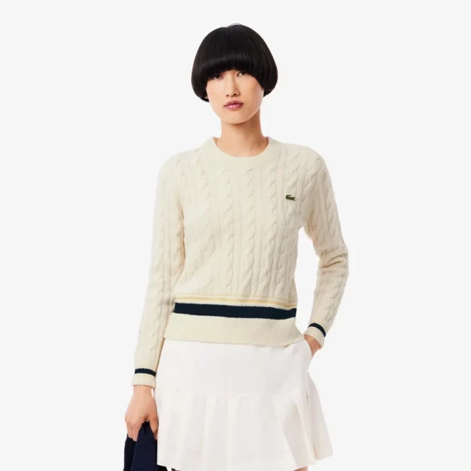 Damen-Pullover aus Wolle mit Zopfmuster