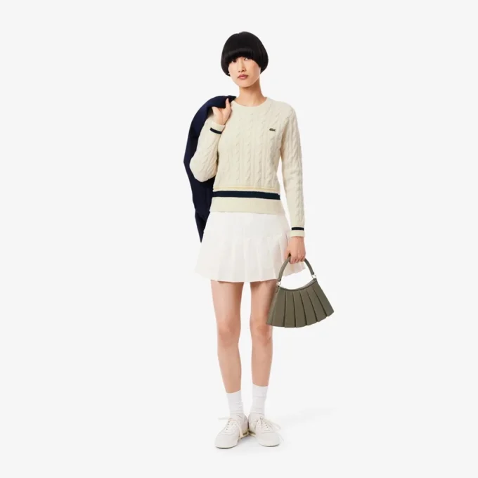 Damen-Pullover aus Wolle mit Zopfmuster