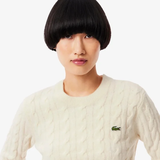 Damen-Pullover aus Wolle mit Zopfmuster